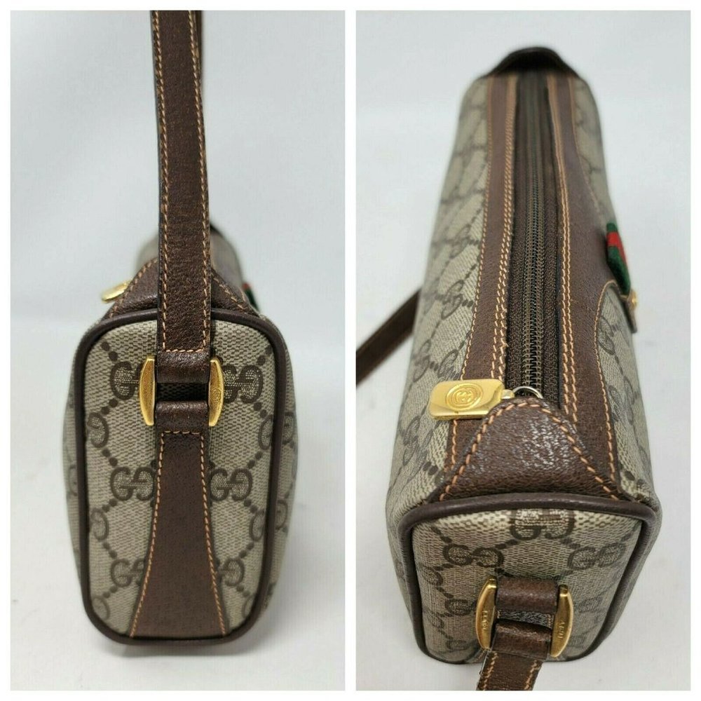 Gucci Ophidia Web Stripe Brown GG Supreme Canvas Leather Cross Body Hand Bag VTG - Picture 6 of 11